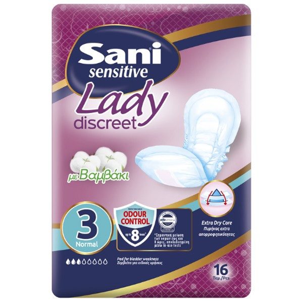 SANI sensitive lady σερβιέτες ειδικών χρήσεων No3 normal 16τεμ – Σερβιέτες Ακράτειας