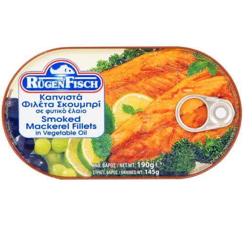 RUGEN FISCH σκουμπρί φιλέτο καπνιστό σε φυτικό λάδι 190gr – Τρόφιμα Μακράς Συντήρησης