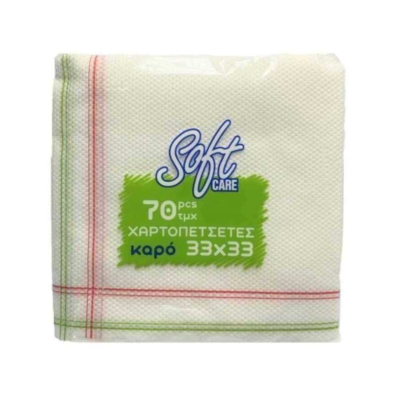 SOFTCARE χαρτοπετσέτες καρώ πράσινες 33x33cm 70τεμ