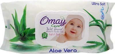 OMAY μωρομάντηλα με καπάκι Aloe Vera 72τεμ