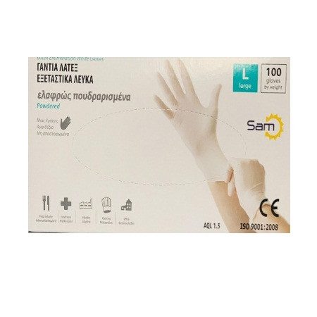MOPATEX Sam γάντια latex ελαφρώς πουδραρισμένα large 100τεμ – Γάντια μιας Χρήσης