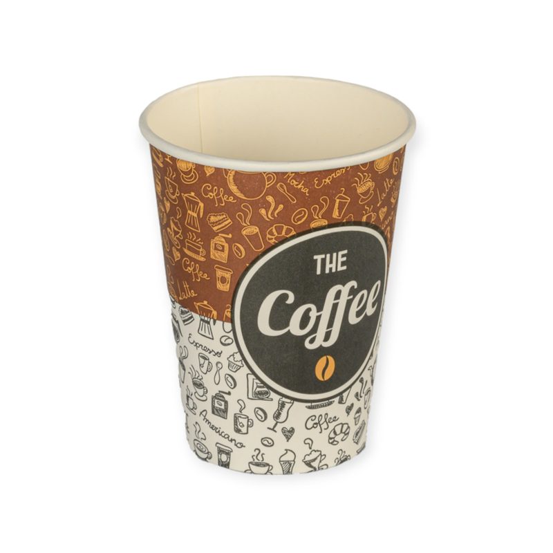 ΘΑΛΑΣΣΙΝΟΣ ποτήρι χάρτινο άσπρο-καφέ single wall 12oz 50τεμ – Θαλασσινός – Ποτήρια μιας Χρήσης