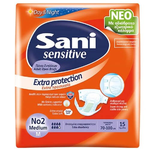 SANI sensitive πάνες ακράτειας No2 medium 15τεμ – Πάνες και Βρακάκια Ακράτειας