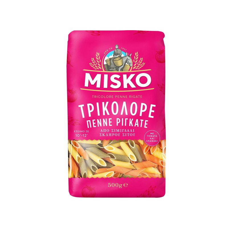 MISKO ζυμαρικά πέννες ριγέ τρικολόρε 500gr