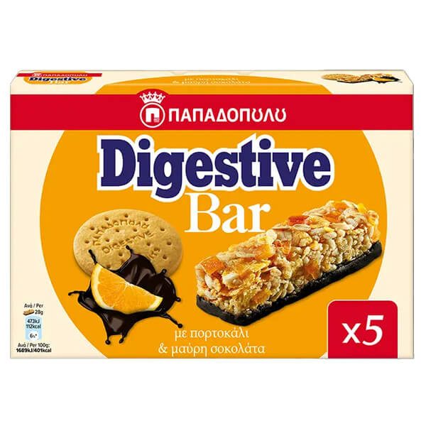 ΠΑΠΑΔΟΠΟΥΛΟΥ μπάρες δημητριακών digestive bar με πορτοκάλι 5x28gr – Παπαδοπούλου