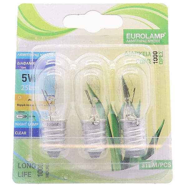 EUROLAMP λάμπα νυκτός E14 T23 5W 20x53mm 3τεμ – Λάμπες Ειδικών Χρήσεων