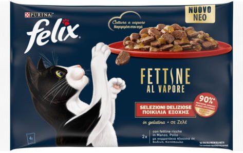 FELIX γατοτροφή βοδινό και κοτόπουλο σε ζελέ 4x80gr – Υγρή Τροφή Γάτας