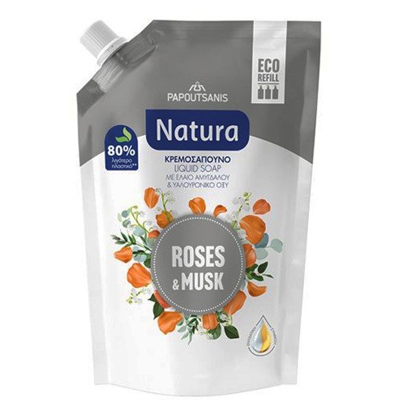 ΠΑΠΟΥΤΣΑΝΗΣ Natura κρεμοσάπουνο σακούλα roses και musk 500ml – Παπουτσάνης – Προϊόντα Καθαρισμού Σώματος
