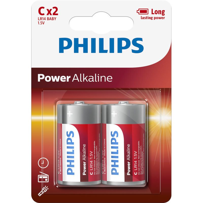 PHILIPS μπαταρία αλκαλική C 2τεμ – Αλκαλικές Μπαταρίες