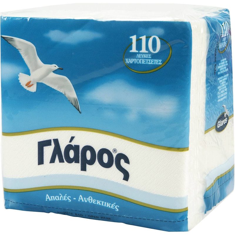 ΓΛΑΡΟΣ χαρτοπετσέτες λευκές 30x30cm 110τεμ – Γλάρος