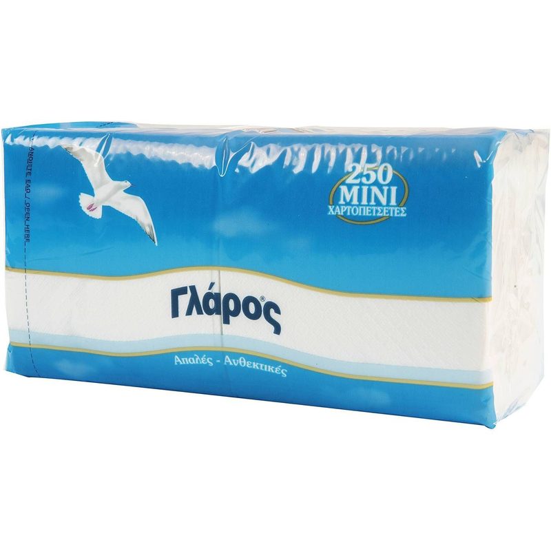 ΓΛΑΡΟΣ χαρτοπετσέτες λευκές 24x24cm 250τεμ – Γλάρος