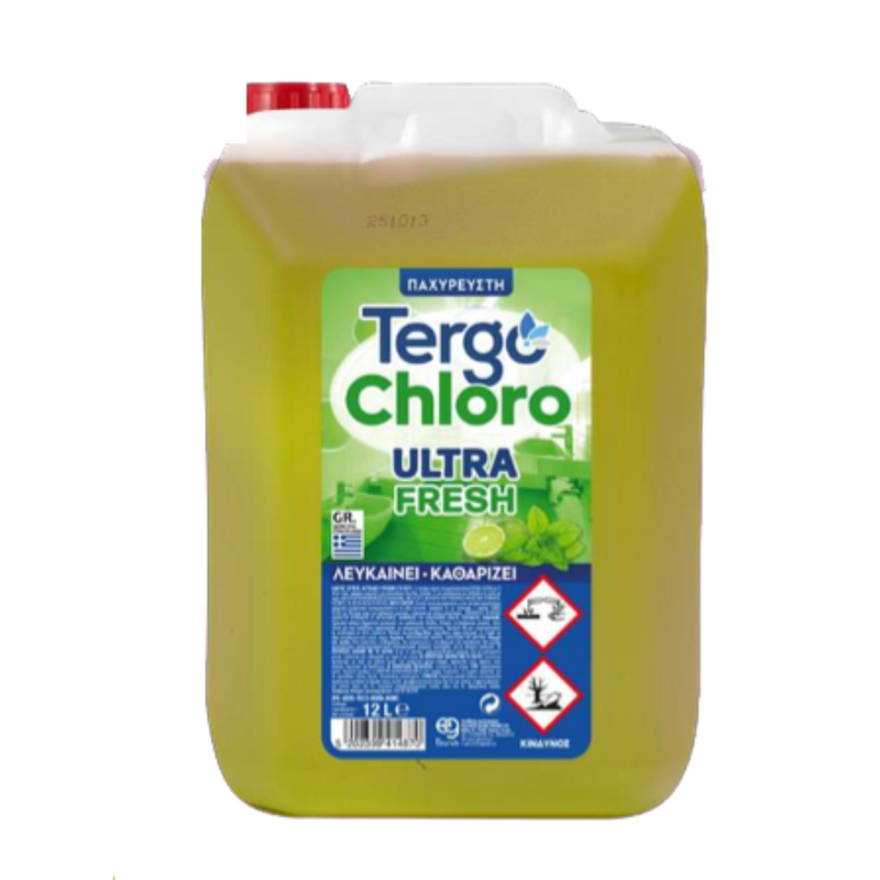 TERGO χλωρίνη παχύρρευστη με άρωμα λεμόνι 12lt – Καθαριστικά Μπάνιου