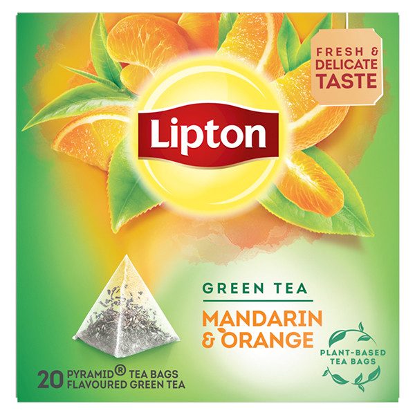 LIPTON τσάι πυραμίδα πράσινπο με μανταρίνι και πορτοκάλι 20x1,8gr