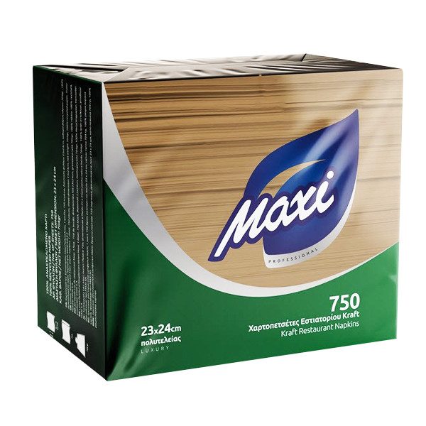 MAXI χαρτοπετσέτες πολυτελείας kraft 1Φ 23x24cm 750τεμ – Χαρτοπετσέτες και Κουβέρ Εστίασης