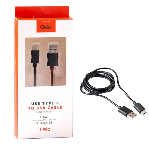 Osio καλώδιο φόρτισης και συγχρονισμού Type-C-USB μαύρο 1,2m – Καλώδια USB Type-C