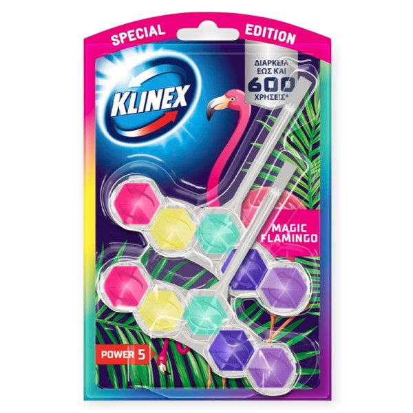 KLINEX μπλοκ αρωματικό τουαλέτας power 5 μαγικό φλαμίνγκο 2x50gr – Καθαριστικά Μπάνιου