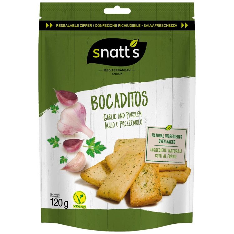 SNATT'S Bocaditos κράκερ μεσογειακά φούρνου με σκόρδο 120gr – Αλμυρά Snacks