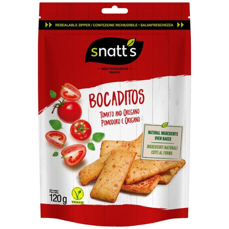 SNATT'S Bocaditos κράκερ μεσογειακά φούρνου με τομάτα 120gr – Αλμυρά Snacks