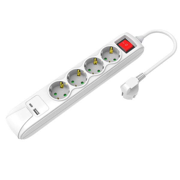 TNS πολύμπριζο 4 θέσεων και θύρα USB με καλώδιο 1,5m λευκό – Πολύπριζα και Ταφ