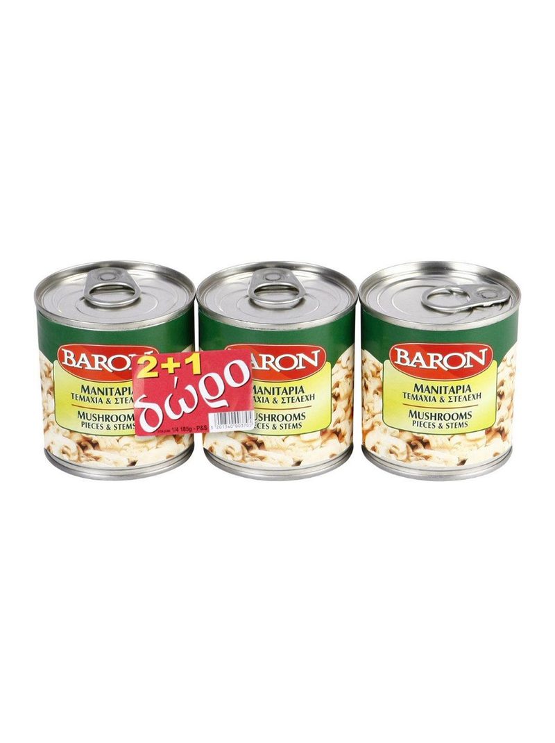 BARON κονσέρβα μανιτάρια 3x185gr – Τρόφιμα Μακράς Συντήρησης