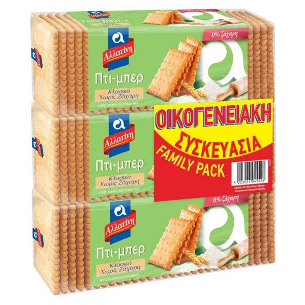 ΑΛΛΑΤΙΝΗ μπισκότα πτι μπερ χωρίς ζάχαρη 3x225gr – Αλλατίνη