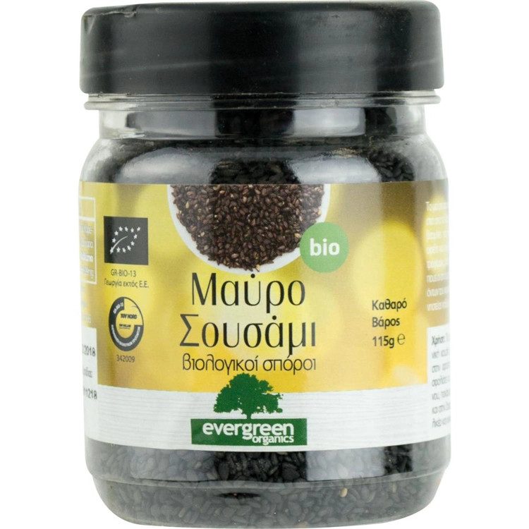 EVERGREEN ORGANICS σουσάμι μαύρο 115gr – Ξηροί Καρποί και Αποξηραμένα Φρούτα