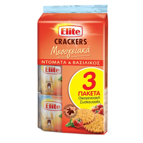 ELITE crackers μεσογειακά ντομάτα και βασιλικός 3x105gr – Αλμυρά Snacks