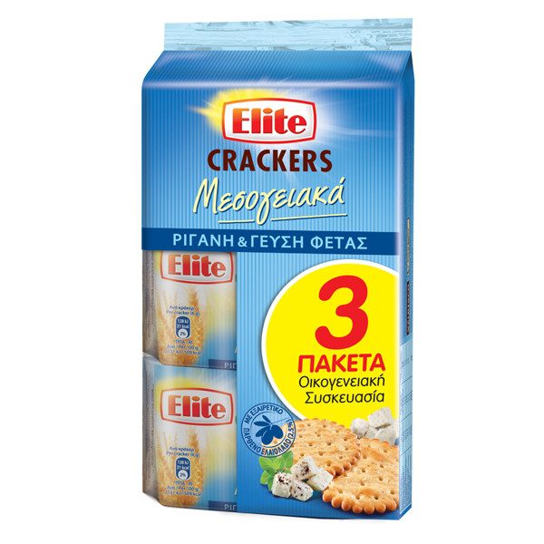 ELITE crackers μεσογειακά φέτα και ρίγανη 3x105gr – Αλμυρά Snacks