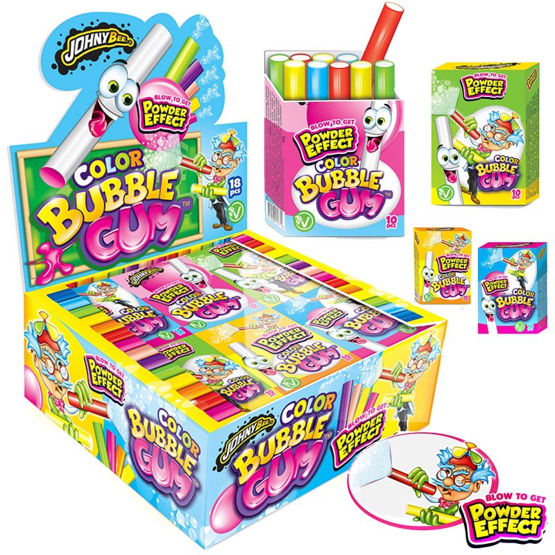JOHNY BEE τσίχλες blow powder effect color 18τεμ – Καραμέλες, Γλειφιτζούρια και Τσίχλες