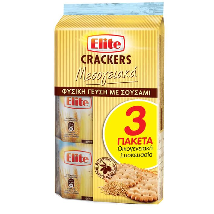 ELITE crackers μεσογειακά με σουσάμι 3x105gr – Αλμυρά Snacks