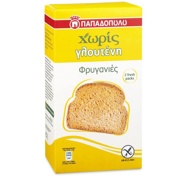 ΠΑΠΑΔΟΠΟΥΛΟΥ φρυγανιές χωρίς γλουτένη 165gr – Παπαδοπούλου – Αρτοσκευάσματα