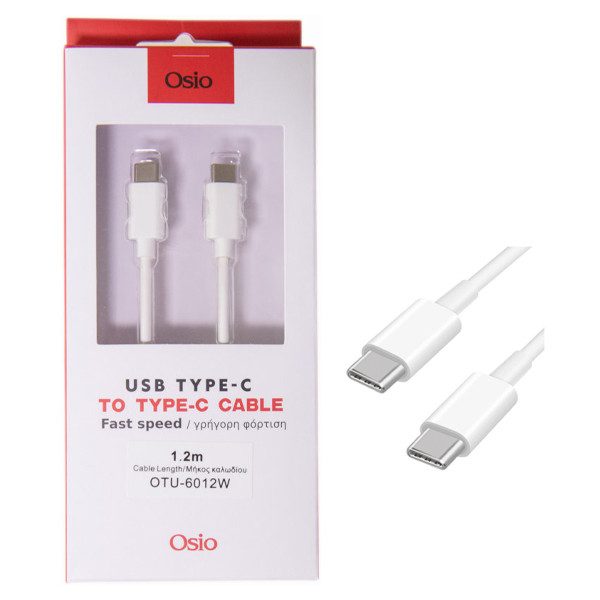 Osio καλώδιο φόρτισης και συγχρονισμού Type-C-Type-C λευκό 1,2m – Καλώδια USB Type-C