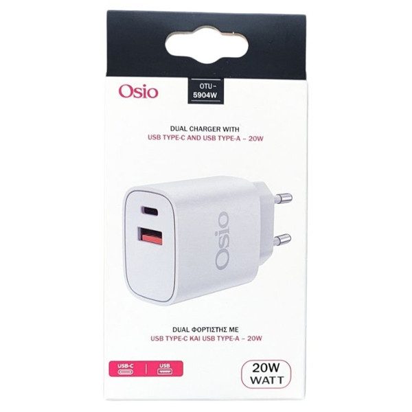 OSIO φορτιστής ταχείας φόρτισης με usb και type-C άσπρος – Φορτιστές Κινητών
