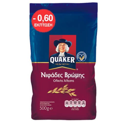 QUAKER νιφάδες βρώμης ολικής άλεσης σακουλάκι 500gr – Δημητριακά