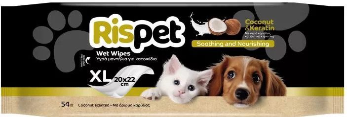 RISPET υγρά μαντηλάκια για κατοικίδια με άρωμα καρύδας 20x22cm 54τεμ – Καθαριστικά Σκύλου