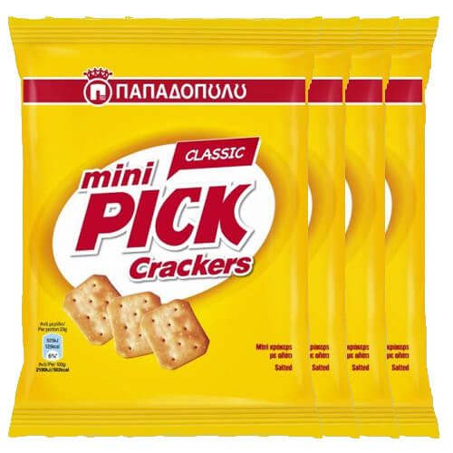 ΠΑΠΑΔΟΠΟΥΛΟΥ κράκερ mini pick crackers κλασικά vegan 4x70gr – Παπαδοπούλου – Αλμυρά Snacks