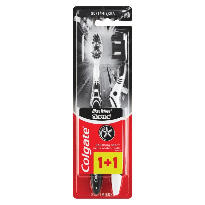 COLGATE οδοντόβουρτσα Max White Charcoal σε διάφορα χρώματα μαλακή 2τεμ – Οδοντόβουρτσες Απλές