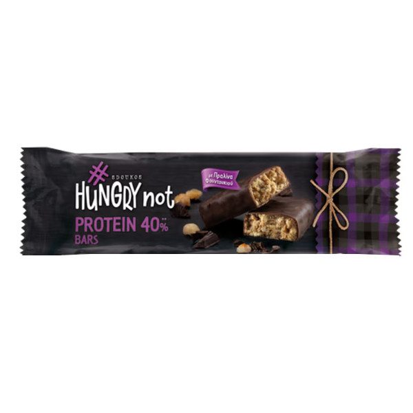 HUNGRY NOT μπάρα πρωτεϊνης με μαύρη σοκολάτα και πραλίνα φουντουκιού 40gr – Μπάρες Πρωτεΐνης