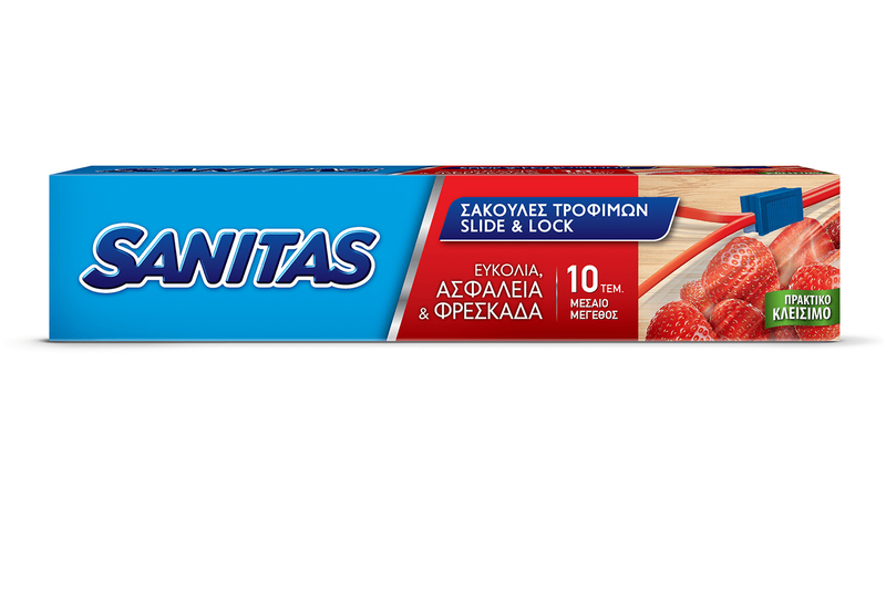 SANITAS σακούλες με zipper slide και lock μεσαίες 10τεμ – Αναλώσιμα Κουζίνας