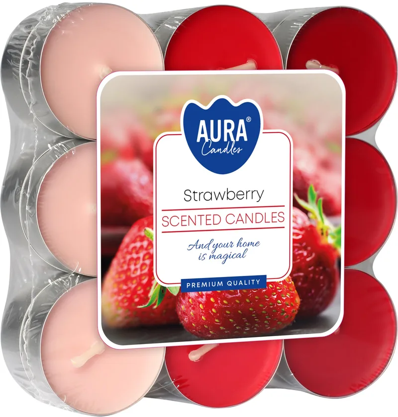 AURA κεριά ρεσώ 4 ωρών strawberry 18τεμ