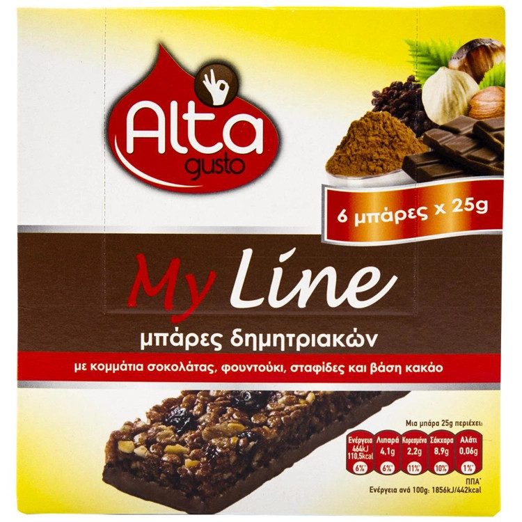 ALTA Gusto Μπάρες Δημητριακών My Line Κακάο Φουντούκι Σταφίδα 6x25gr