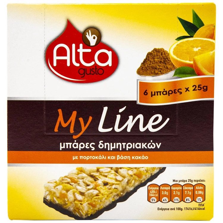 ALTA Gusto Μπάρες Δημητριακών My Line Κακάο-Πορτοκάλι 6x25gr