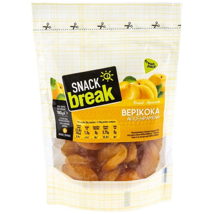 SNACK BREAK βερίκοκα αποξηραμένα 180gr – Ξηροί Καρποί και Αποξηραμένα Φρούτα