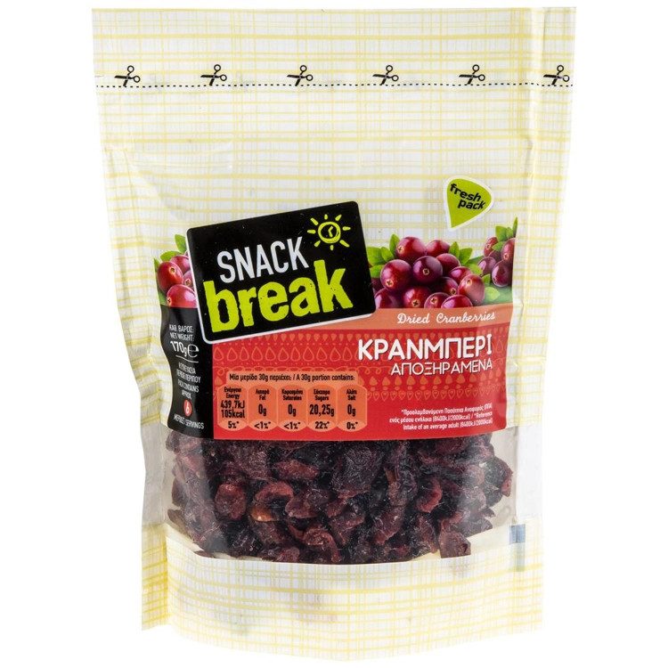 SNACK BREAK κράνμπερι αποξηραμένα 170gr – Ξηροί Καρποί και Αποξηραμένα Φρούτα