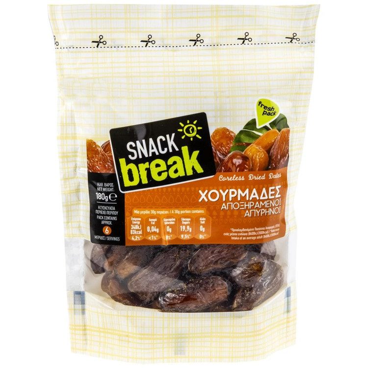 SNACK BREAK χουρμάδες απύρηνοι αποξηραμένοι 180gr – Ξηροί Καρποί και Αποξηραμένα Φρούτα