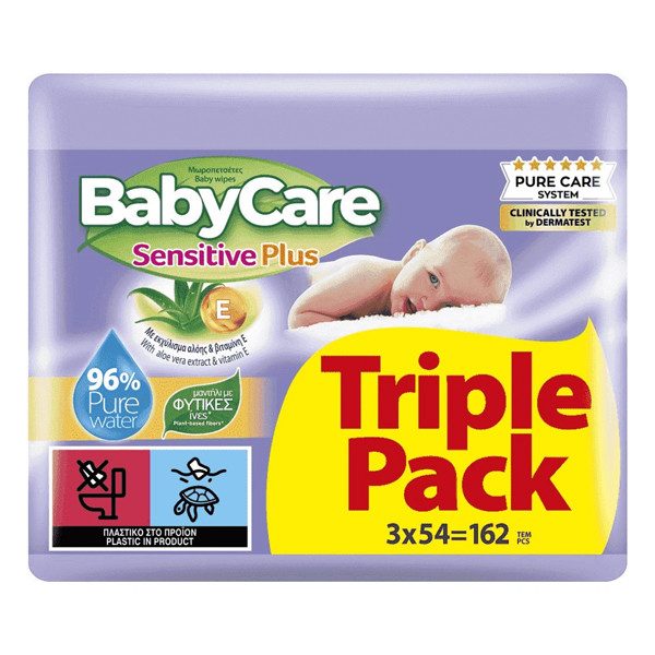 BABY CARE μωρομάντηλα Sensitive Plus 3x54τεμ