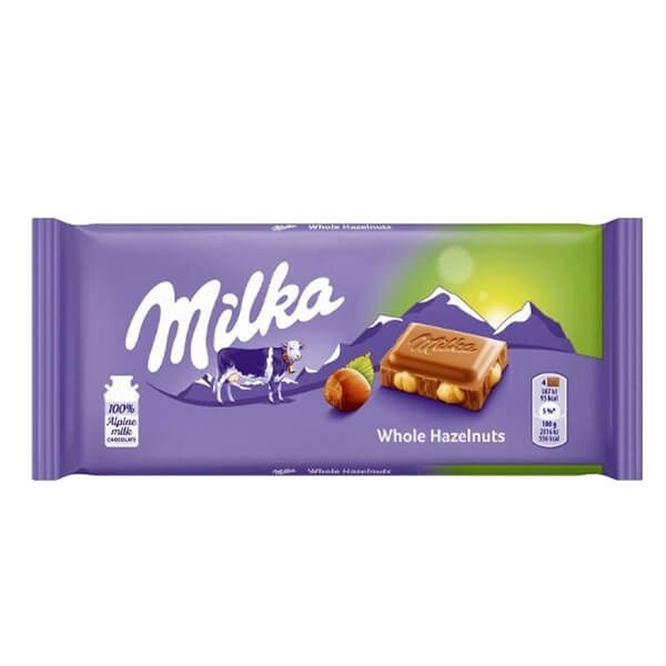 MILKA σοκολάτα με ολόκληρα φουντούκια 95gr – Σοκολάτες