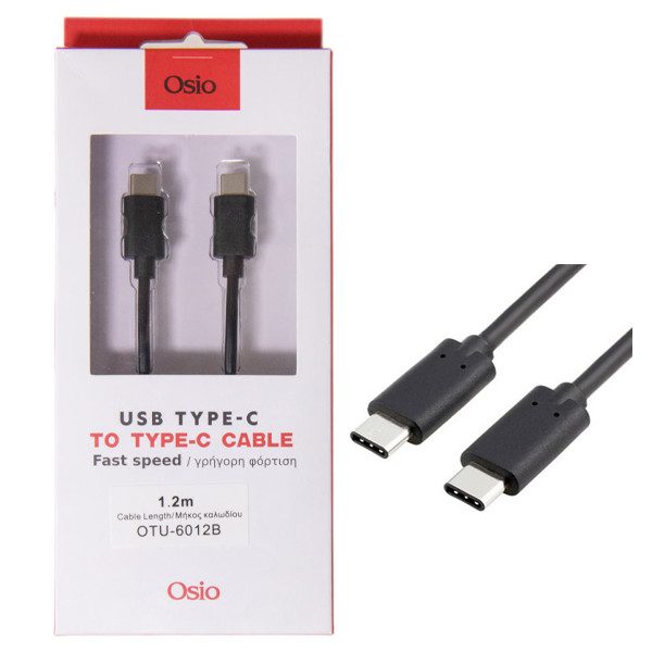 Osio καλώδιο φόρτισης και συγχρονισμού Type-C-Type-C μαύρο 1,2m – Καλώδια USB Type-C