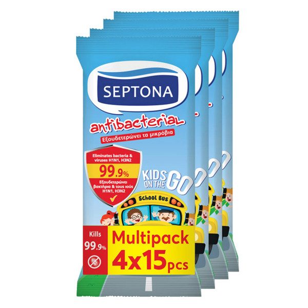 SEPTONA υγρά μαντηλάκια αντιβακτηριδιακά kids 4x15τεμ – Αντισηπτικά Χεριών