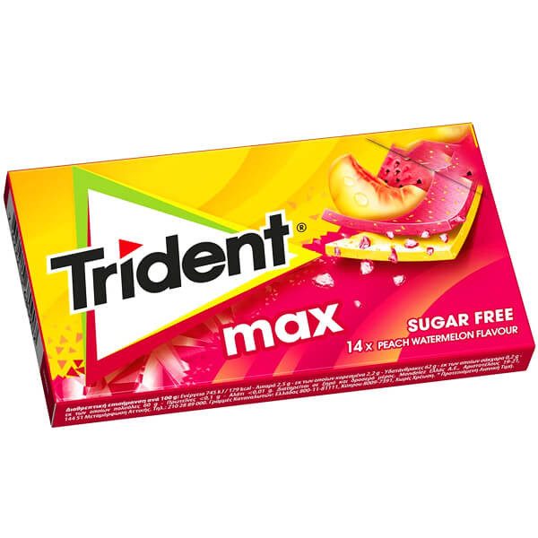 TRIDENT τσίχλες max ροδάκινο και καρπούζι 27gr – Καραμέλες, Γλειφιτζούρια και Τσίχλες